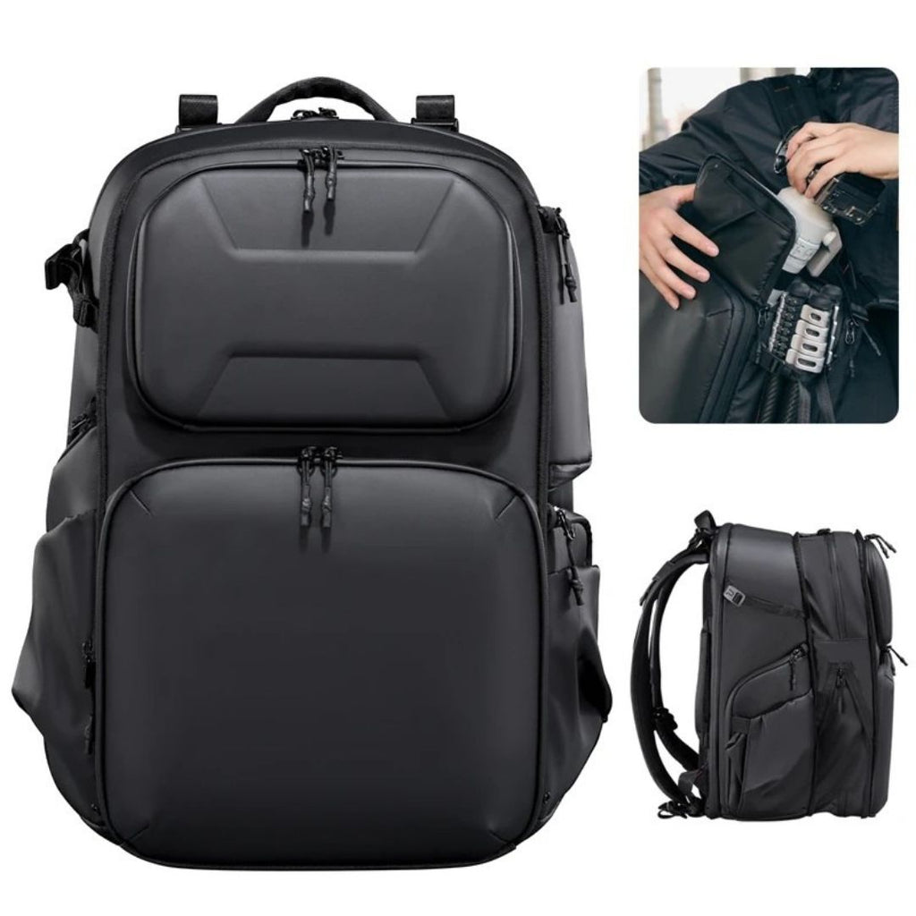 Hardshell Camera Backpack 35L Large Capacity Splash Resistant Travel Photography Bag with Laptop Storage Black