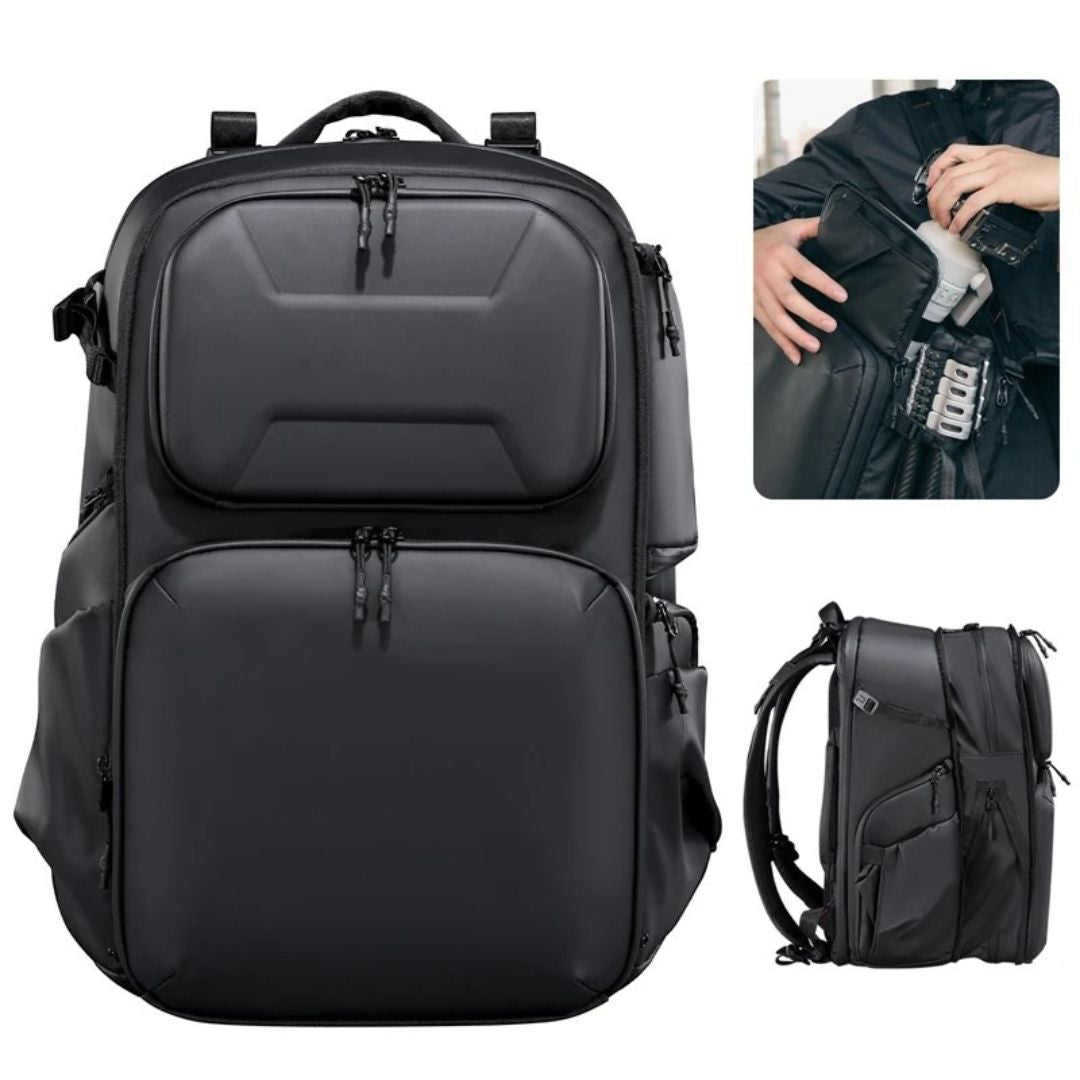 Hardshell Camera Backpack 35L Large Capacity Splash Resistant Travel Photography Bag with Laptop Storage Black