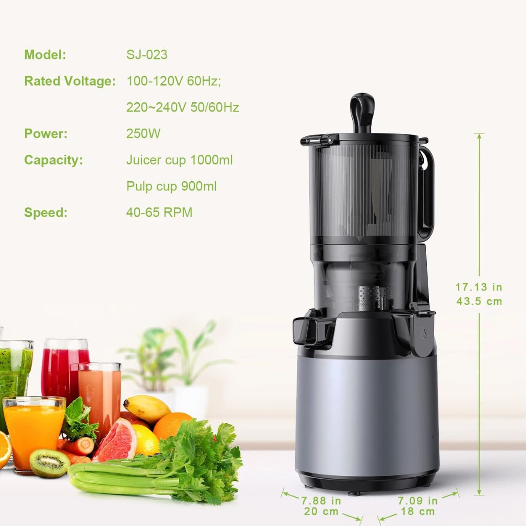 Cold Press Juicer 130mm Feed Chute Slow Masticating Whole Fruit & Vegetable Juicer BPA Free AU Plug SJ-023
