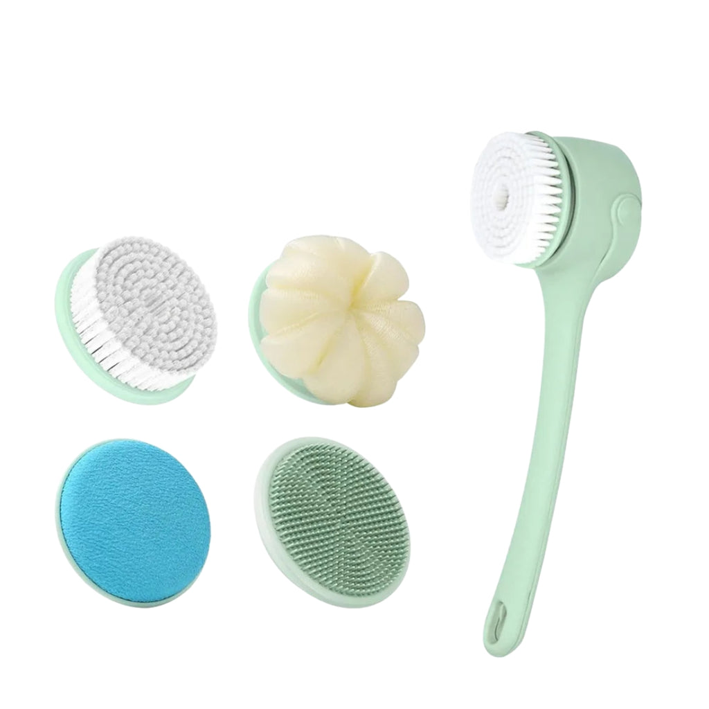 Electric Body Brush Shower Back Scrubber Type C Rechargeable Long Handle Bath Brush 4 Replaceable Heads Hook Green