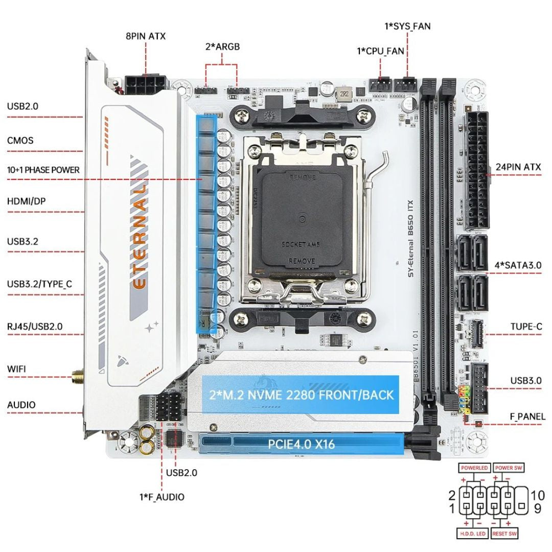 Mini-ITX Motherboard, AM5, DDR5, M.2, WiFi 6 and ARGB, Compatible with Selected AMD Ryzen 7000–9000 Series Processors