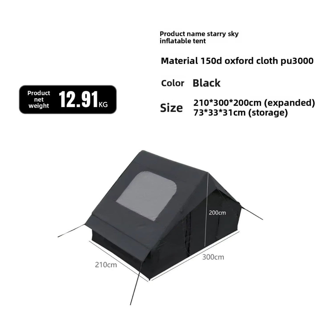 6.3m² Inflatable Camping Tent with Air Pump Storage Bags Outdoor Hiking Family Shelter Black 210 × 300 × 200cm