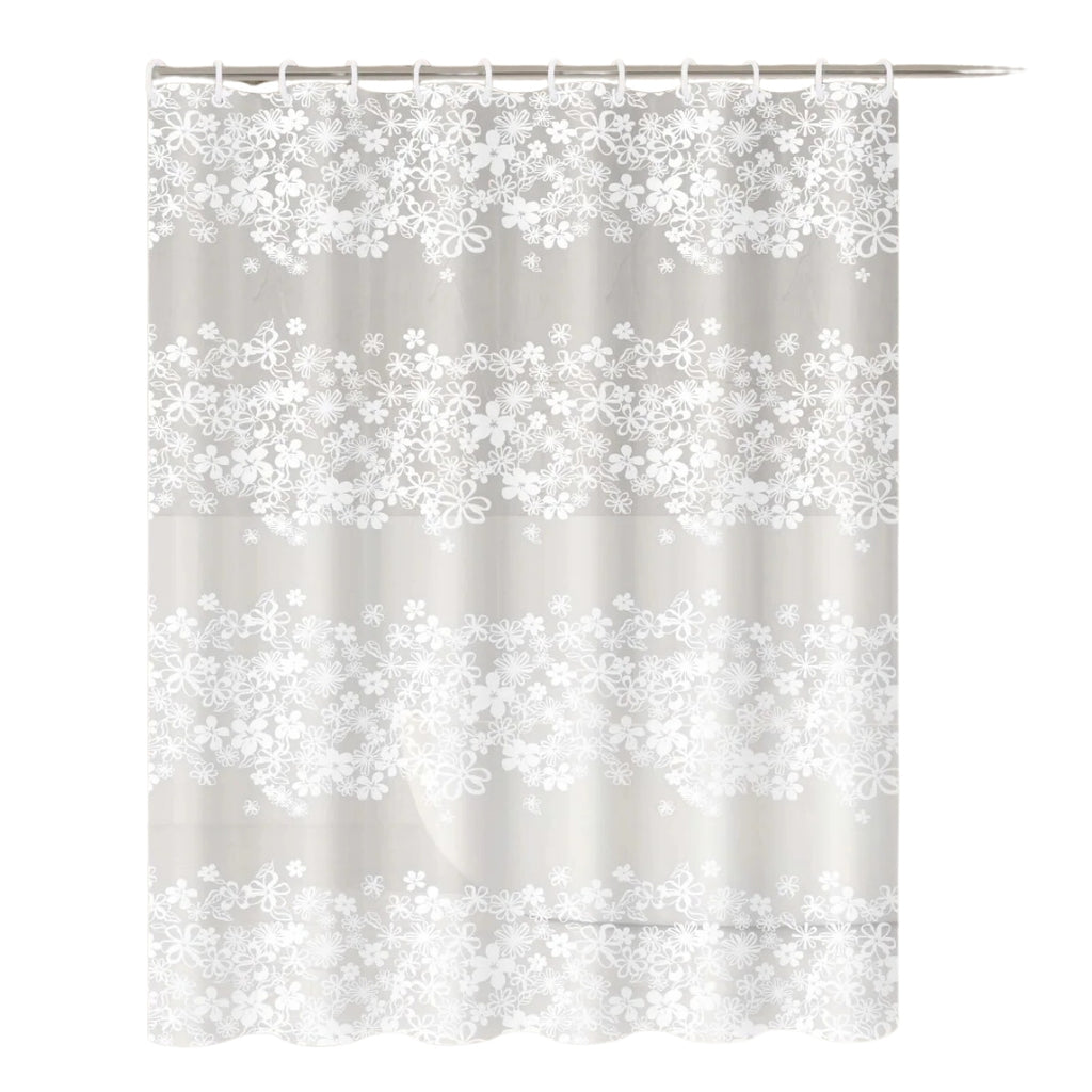 White Flower Shower Curtain Waterproof Bathroom Bath Curtain with Plastic Hooks Bathtub Decor Accessory 200 × 200cm