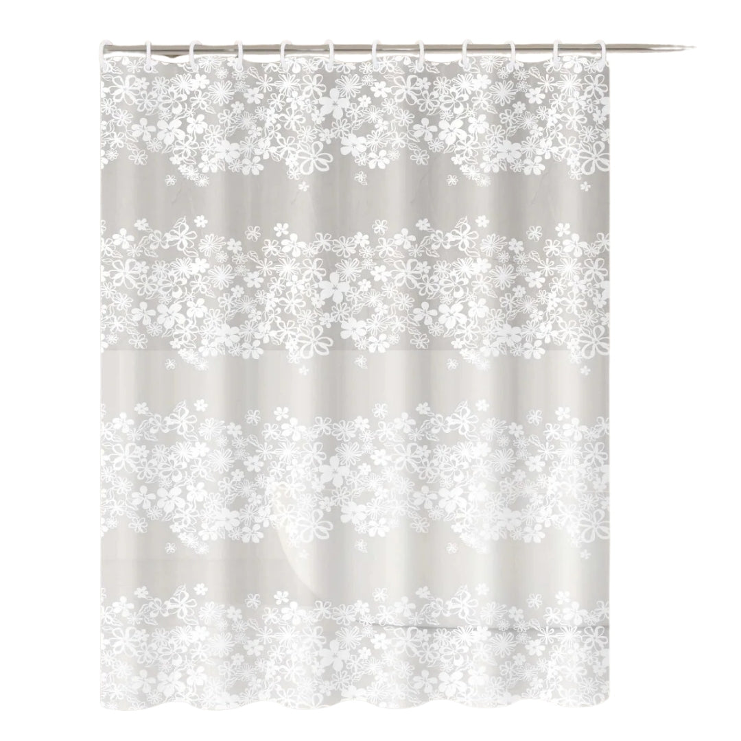 White Flower Shower Curtain Waterproof Bathroom Bath Curtain with Plastic Hooks Bathtub Decor Accessory 200 × 200cm