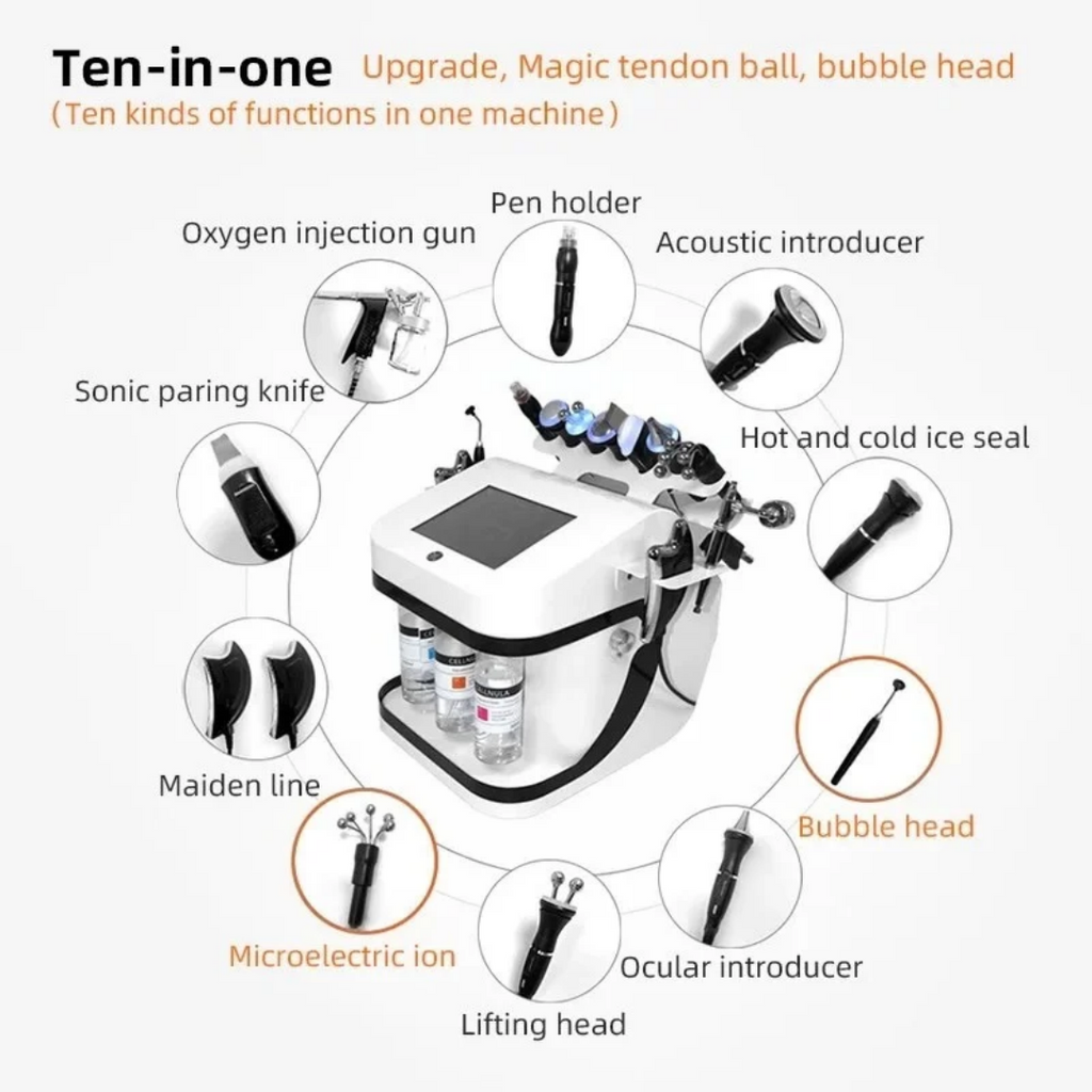 10-in-1 Dermabrasion Facial Machine Aqua Peeling Oxygen Bubble Skin Care Moisturizer Beauty Device White AU 220V