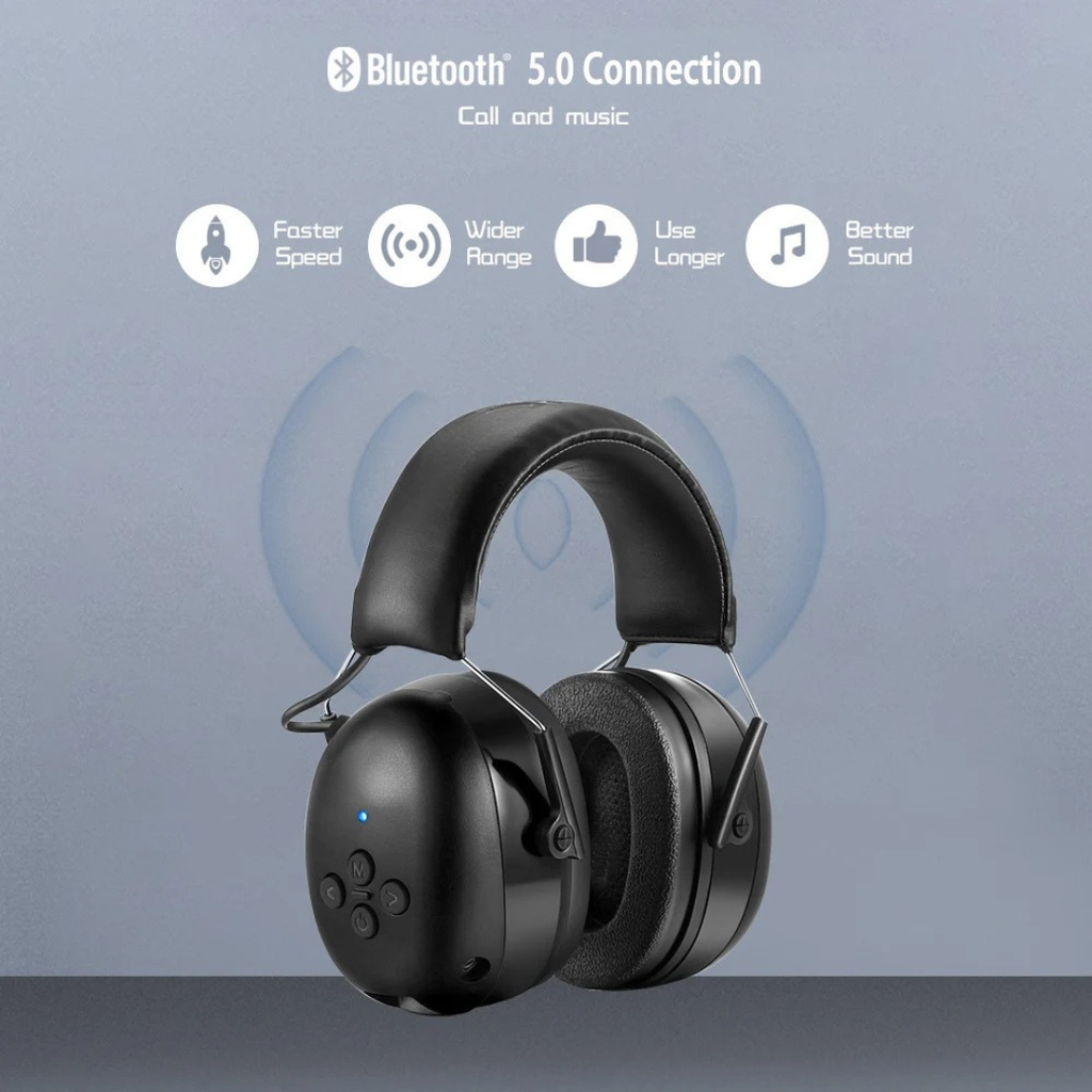 Electronic Bluetooth 5.0 Headphones Earmuffs Hearing Protection Noise Reduction Music Wireless Charging Safety Headset Black