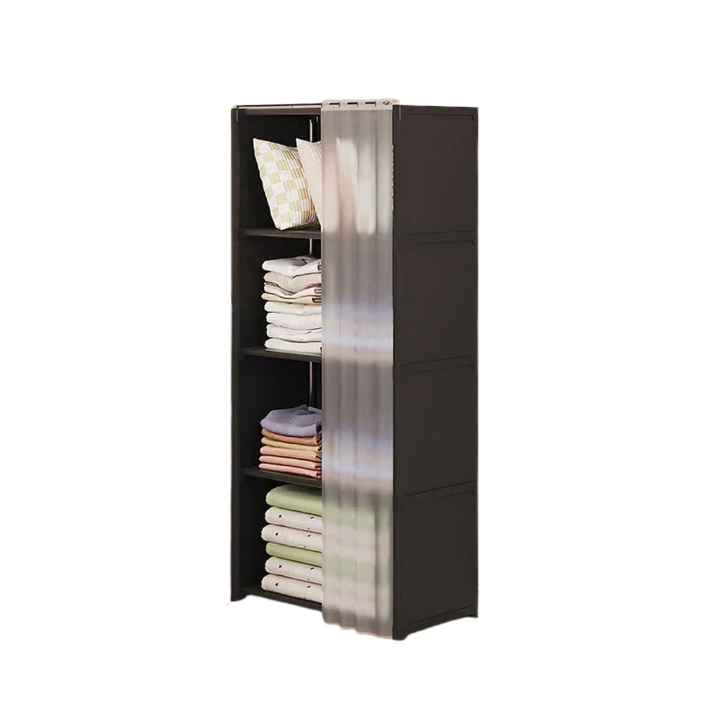5 Layer Portable Clothes Storage Rack Wardrobe Organizer Cabinet Dustproof Closet with Curtains Multifunctional Black