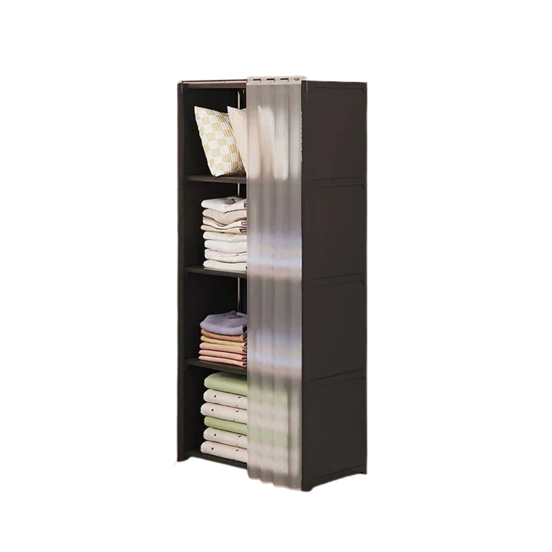 5 Layer Portable Clothes Storage Rack Wardrobe Organizer Cabinet Dustproof Closet with Curtains Multifunctional Black