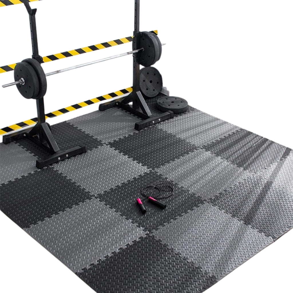 16PCS Interlocking Yoga Mat EVA Foam Flooring Tiles Non Slip Home Gym Fitness Protective Exercise Mat Black Grey 30 × 30cm