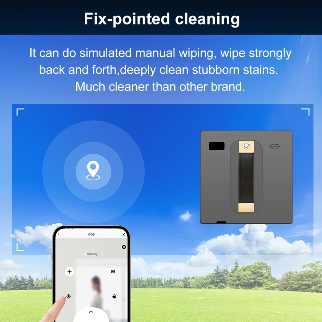 WD8 Robot Window Vacuum Cleaner Dual Water Spray Laser Sensor Smart Glass Wall Cleaner APP Remote Control Wet Dry Grey