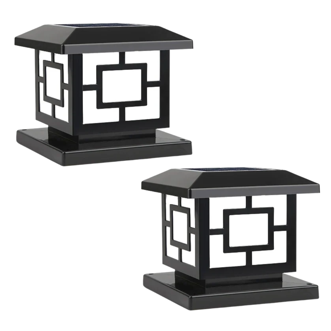 2 Pack Solar LED Outdoor Landscape Pillar Lamps Waterproof Garden Lights Classical Style Remote Control Type B 20×20×18cm