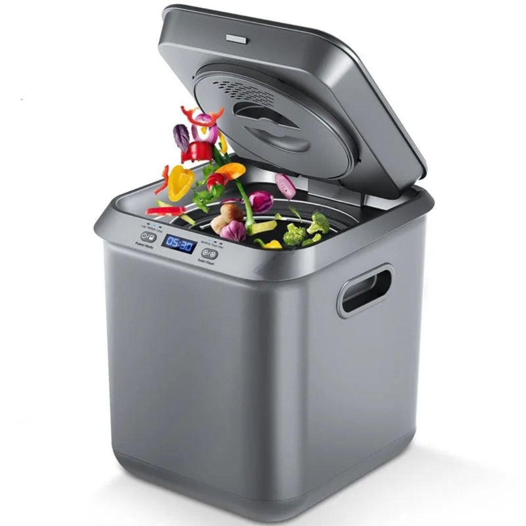 Kitchen Food Waste Disposer and Composting Machine Intelligent Food Waste Dryer AU Plug Silver 30.2 × 27.4 × 32.7cm