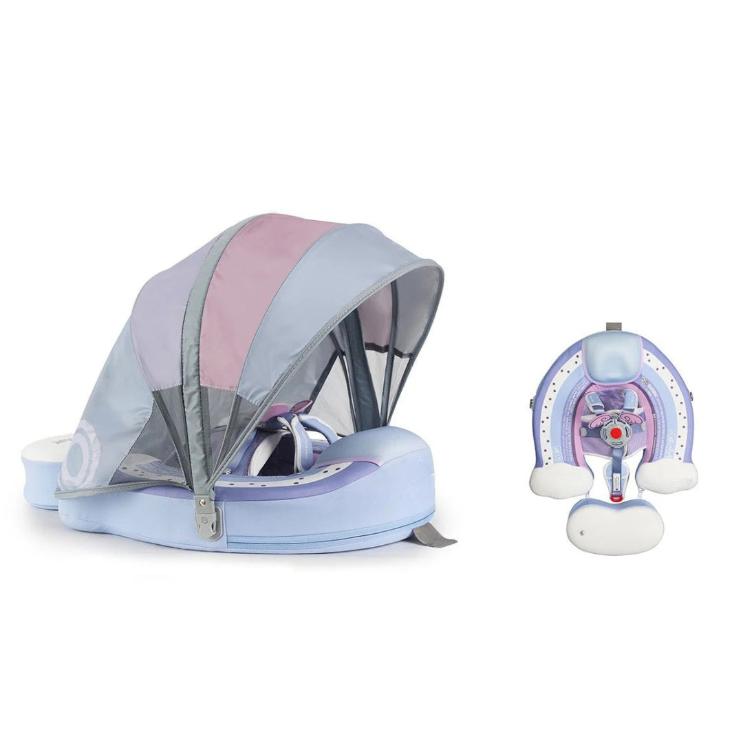 Baby Pool Float with Canopy Infant Swimming Trainer Ring Adjustable Strap Sunshade Float for Boys Girls Rainbow
