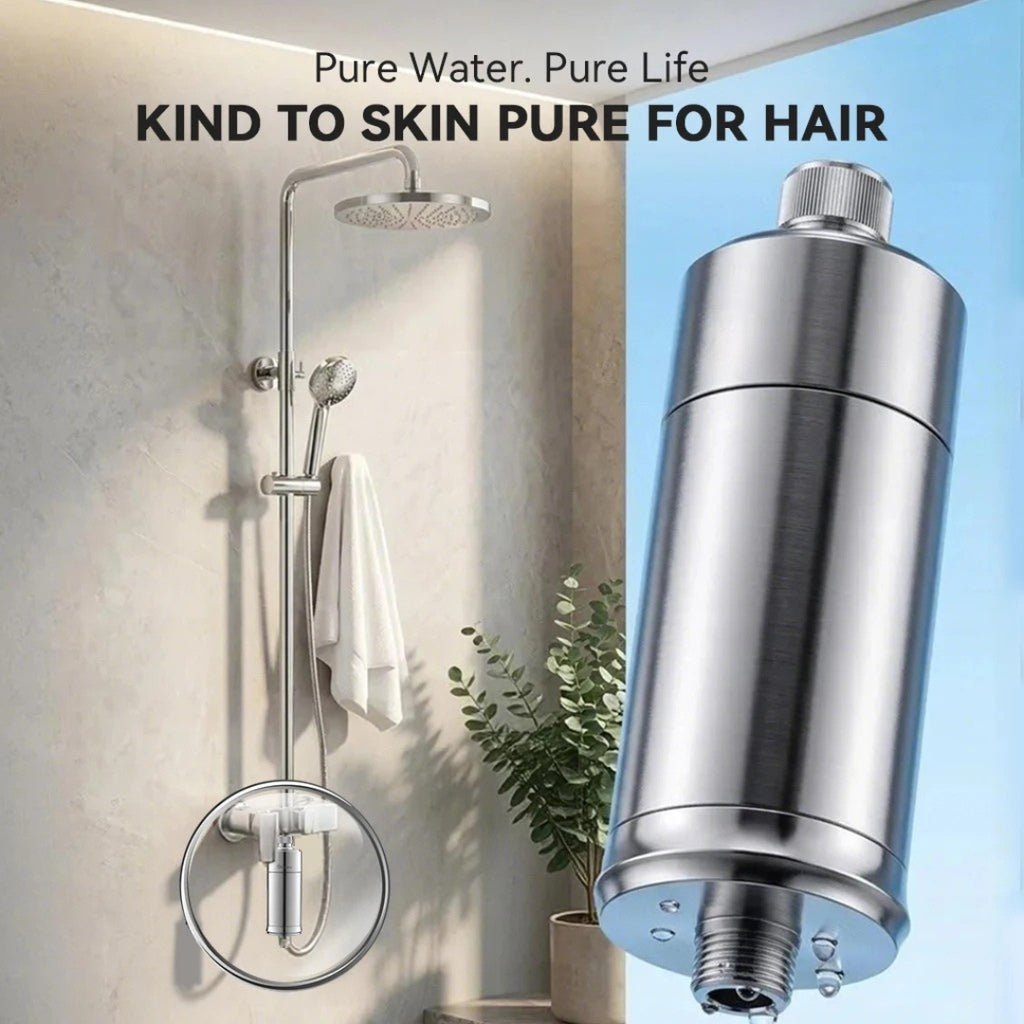 Shower Water Filter Reduces Chlorine Heavy Metal Sediment Bathroom Water Purifier Filter Set Skin Hair Care 17.9 × 6 × 6cm