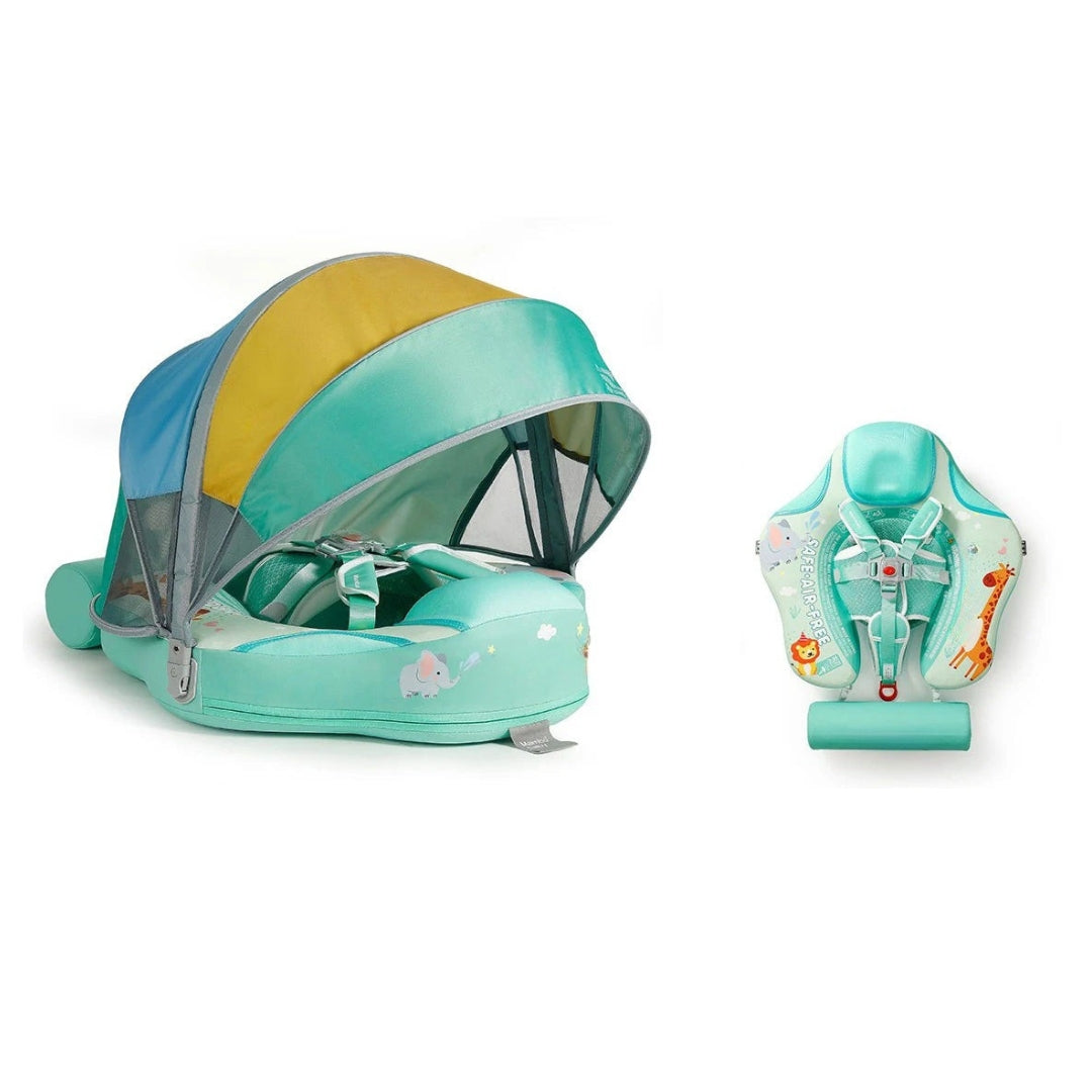 Baby Pool Float with Canopy Infant Swimming Trainer Ring Adjustable Strap Sunshade Float for Boys Girls Mint Green
