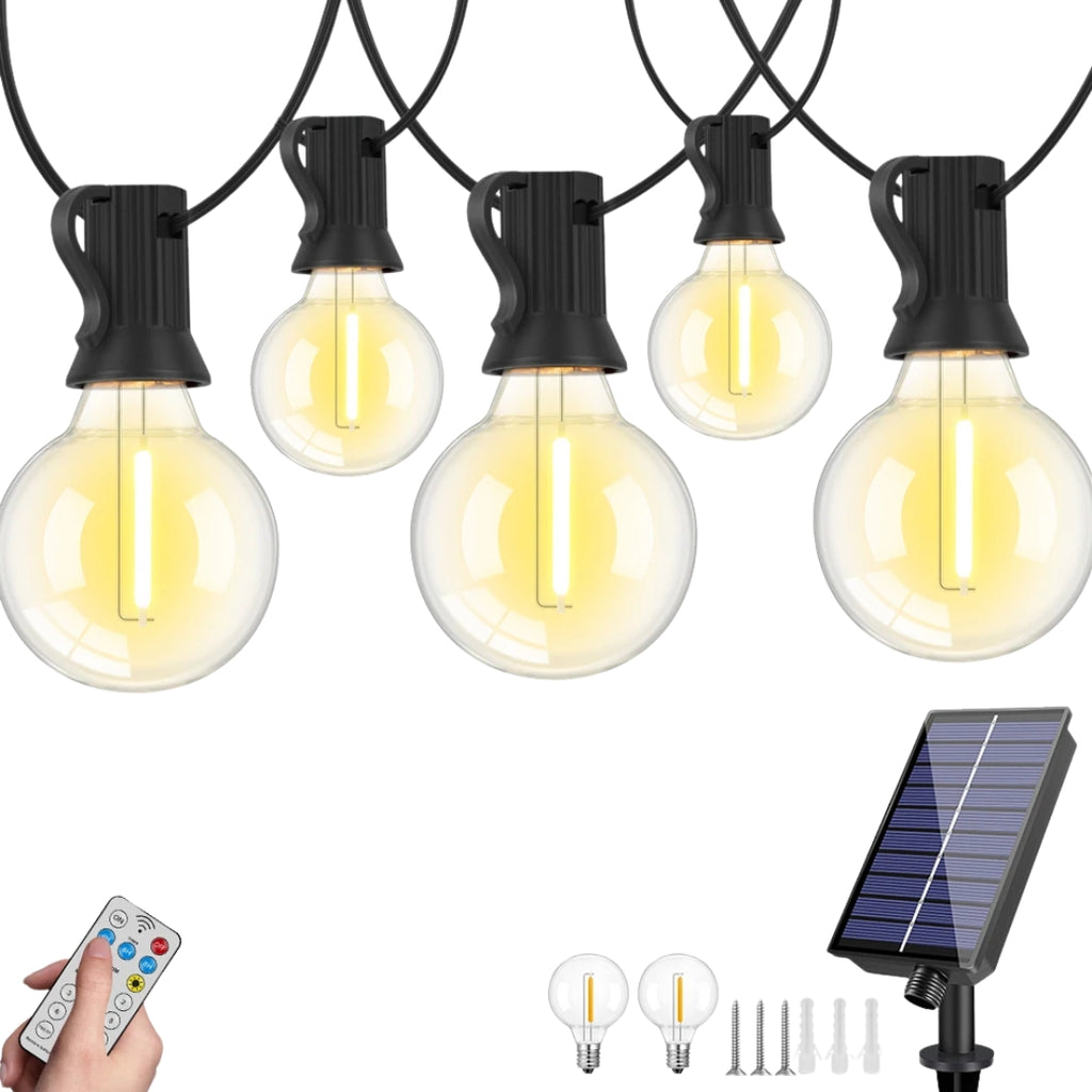 Outdoor Solar String Lights LED Globe Garland Waterproof Garden Hanging Lights for Patio Backyard Cafe 10m 15 Bulbs