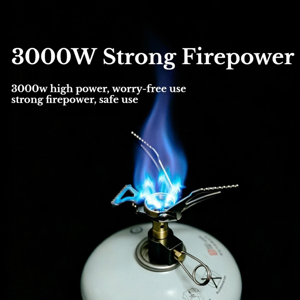 3000W Mini Camping Gas Stove 48g Portable Pocket Burner Folding Outdoor Cooker Hiking Picnic Cooking Furnace Cloud Wing Silver Grey 8.5×6.5cm