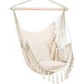 Macrame Hanging Chair with 2 Pillows White Cotton Rope Swing 226.8 kg Capacity Indoor/Outdoor