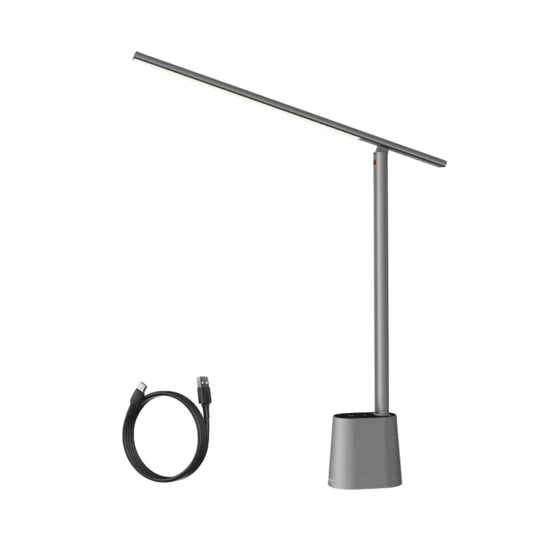 LED Desk Lamp Eye Protection Study Light Dimmable Office Table Lamp Foldable Reading Bedside Smart Adaptive Brightness Grey 0-5W