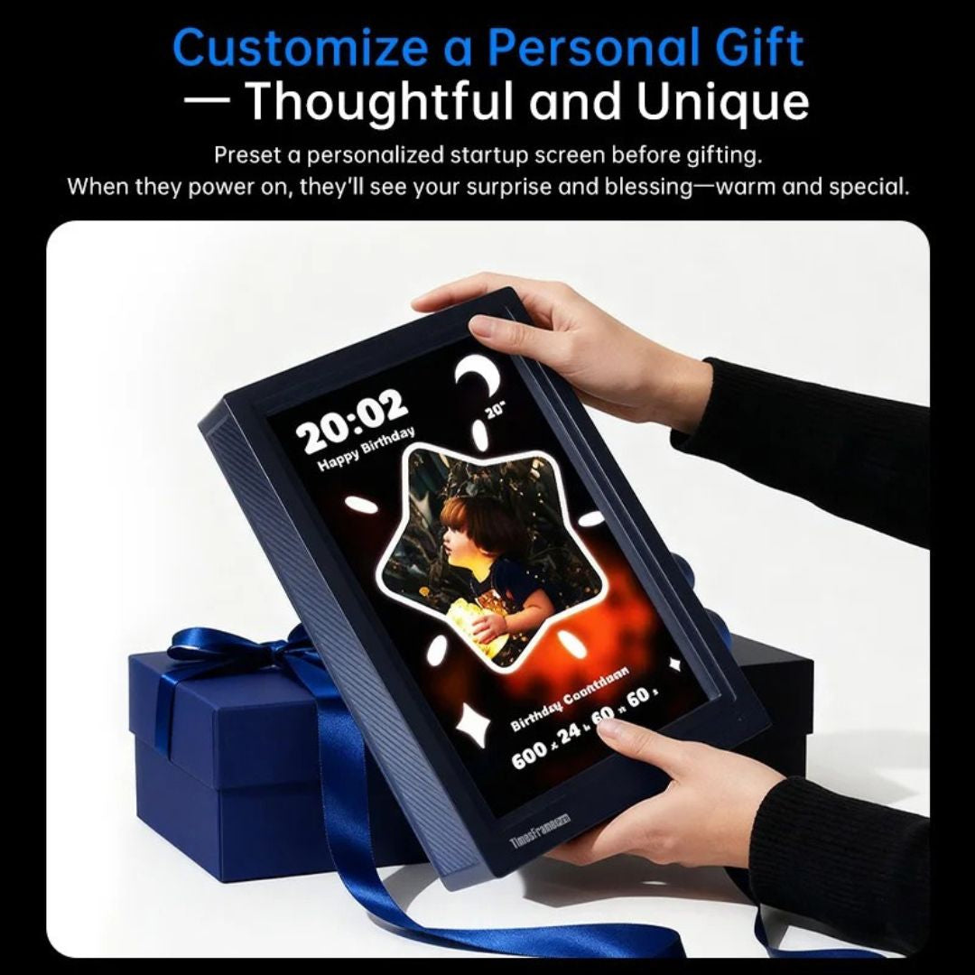 Digital Photo Frame 25.6cm Transparent WiFi Display 32GB with App Control for Home Office Desk Decor Black