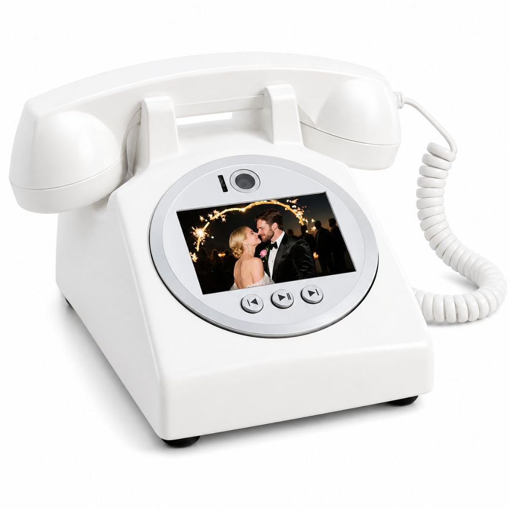 Voice Recorder Guestbook Retro Audio Recording Telephone for Weddings, Anniversaries and Family Events White