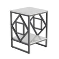 2 Tier Square Coffee Side Table 40x40x45cm Sintered Stone Top Metal Frame Black White Living Room End Table
