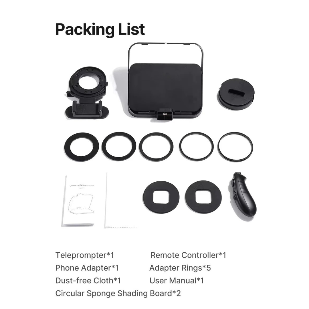 RT02 Universal Teleprompter DSLR Camera Smartphone Tablet Laptop Prompter for Live Streaming Video Recording Black 30×20.3×12.3cm