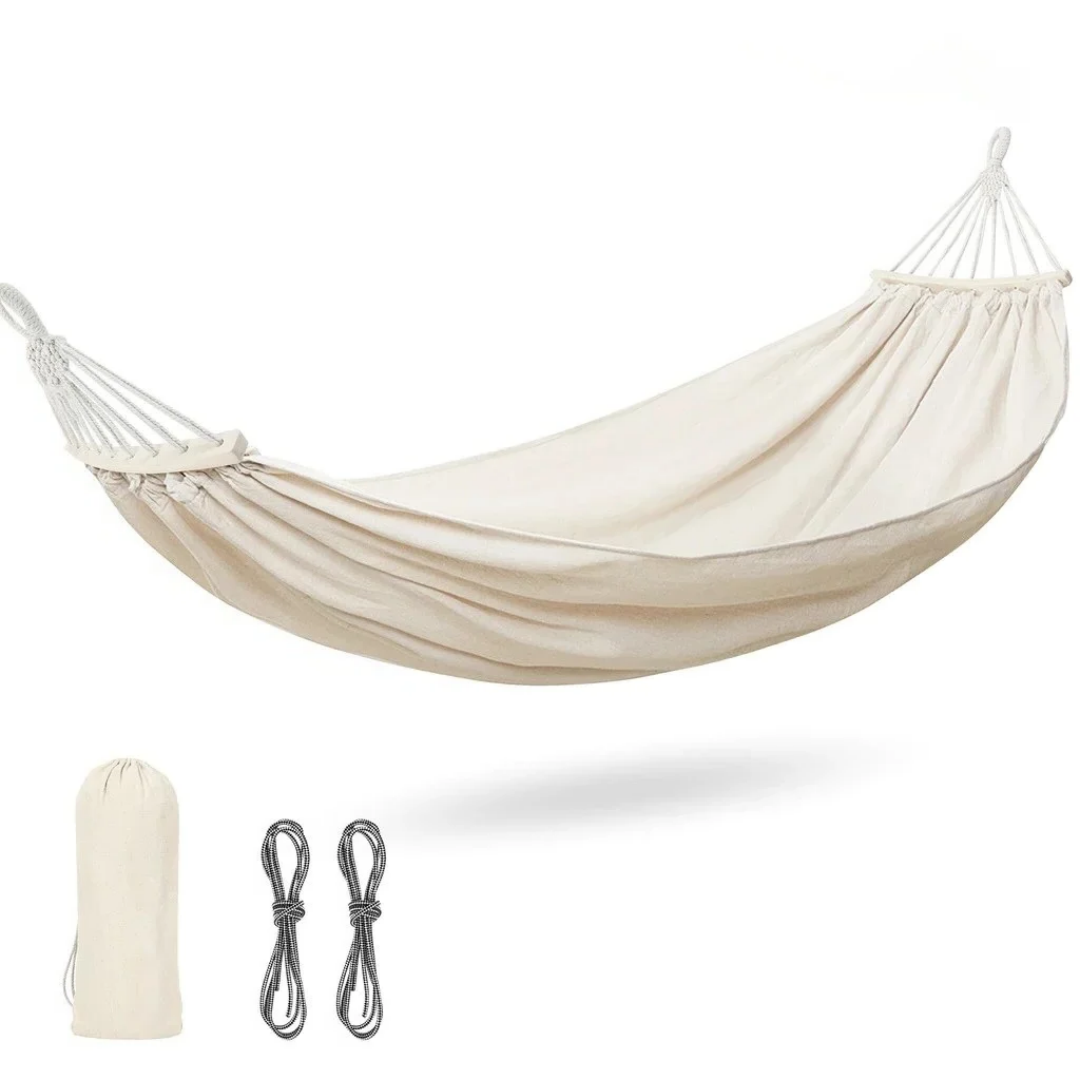 Canvas Two-Person Hammock Chair Swing with Ropes and Storage Bag, Beige, 205 x 150 cm