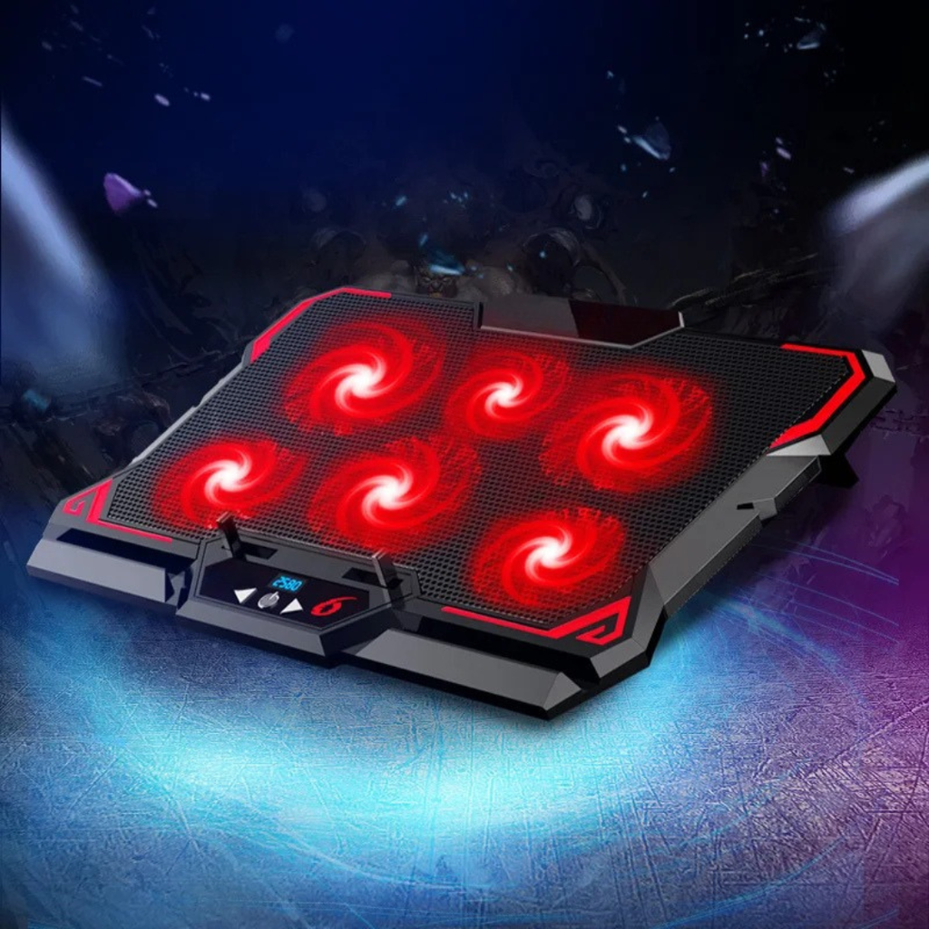 43cm Gaming Laptop Cooling Pad Six Fan LED Screen Two USB Port 2600RPM Notebook Cooler Stand Laptop Red 41.7×30×1.5cm