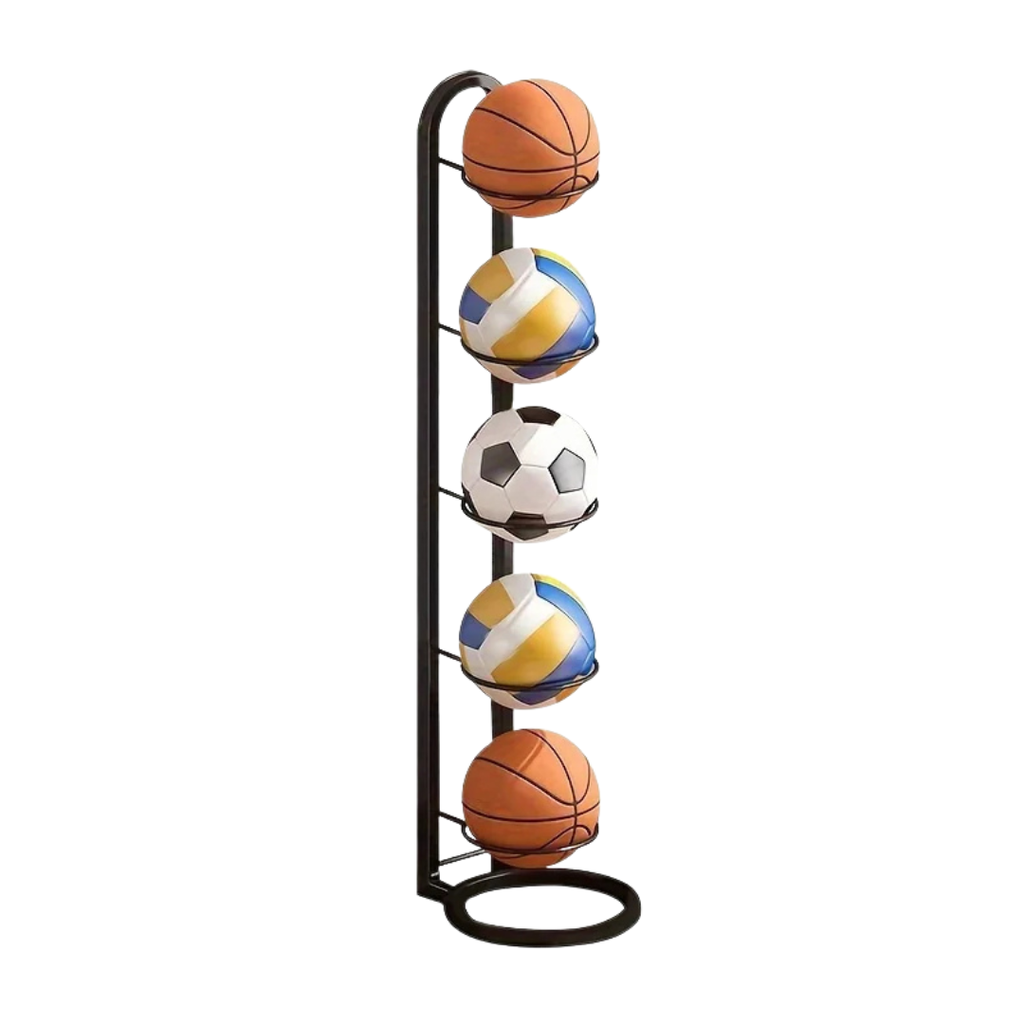 1PC 5 Tier Metal Sports Ball Storage Rack Organizer Basketball Football Equipment Holder Shelf Black 115.5 × 23.5cm