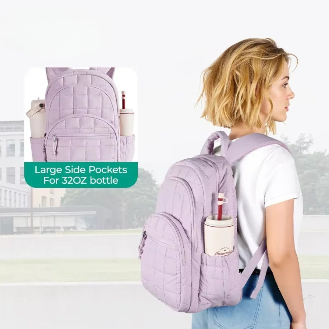 Quilted School Backpack for Girls Water Resistant Laptop Bookbag Casual College Daypack 39.6cm Laptop Lavender 30 × 20 × 44cm