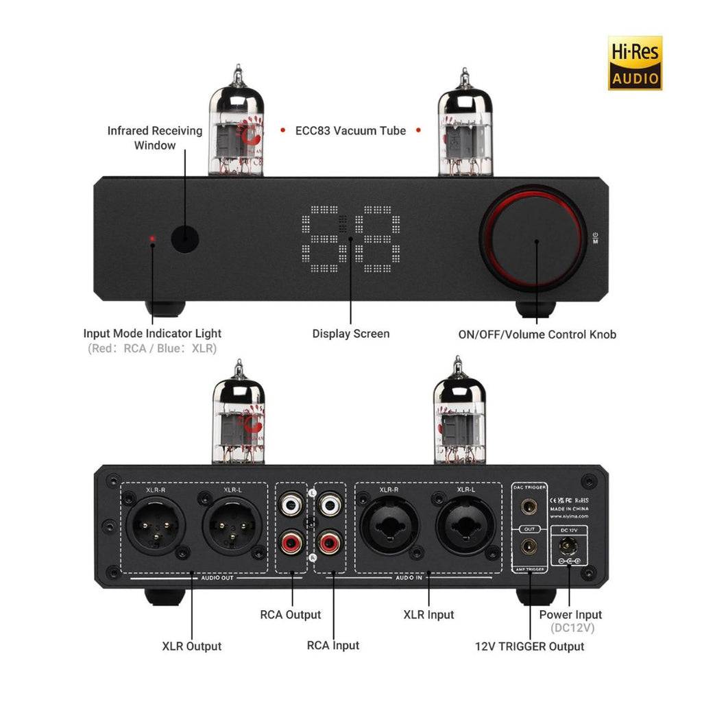 HiFi Vacuum Tube Preamplifier T20 Balanced XLR RCA Audio Preamp 12V Trigger AU Plug 19x14.2x4.6cm