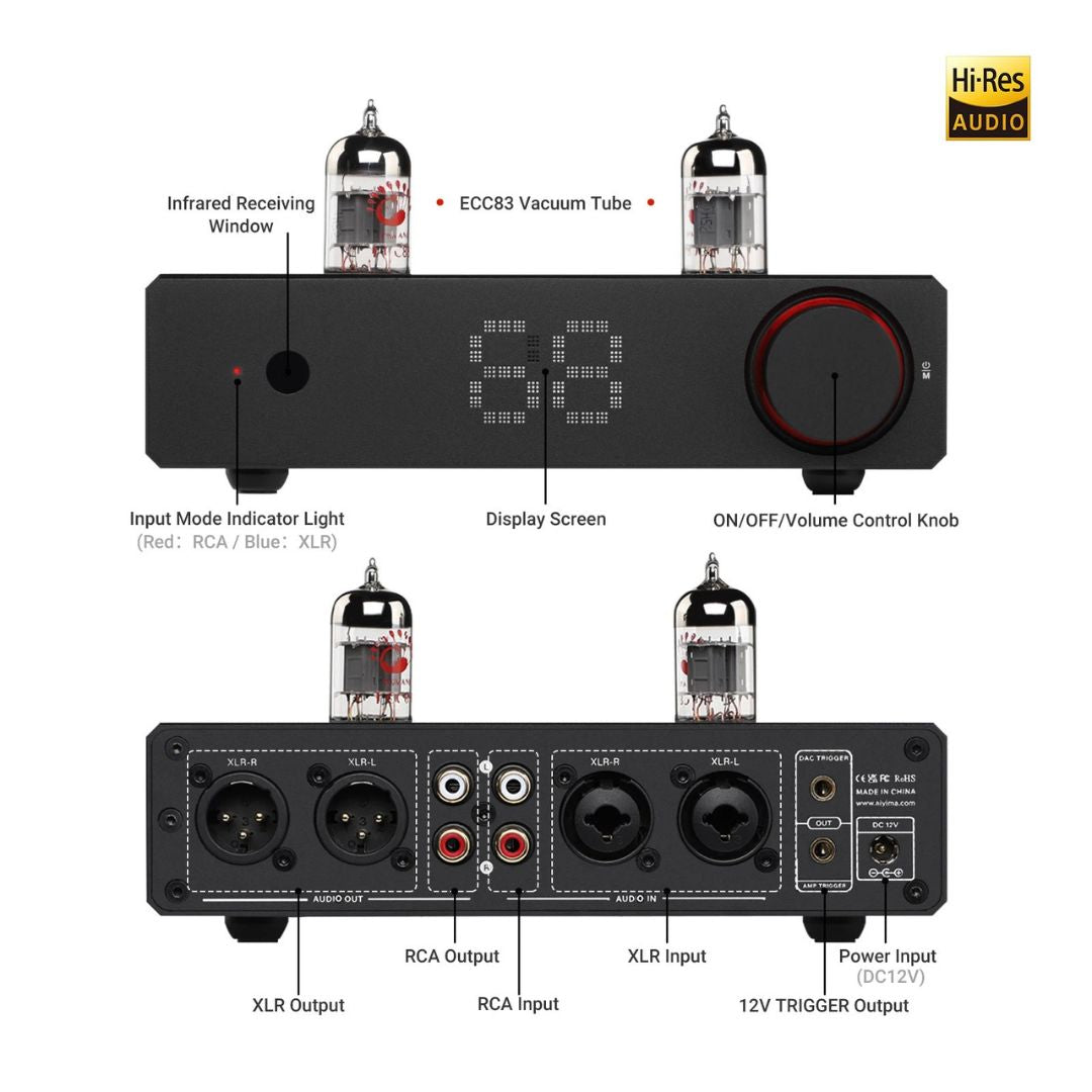 HiFi Vacuum Tube Preamplifier T20 Balanced XLR RCA Audio Preamp 12V Trigger AU Plug 19x14.2x4.6cm