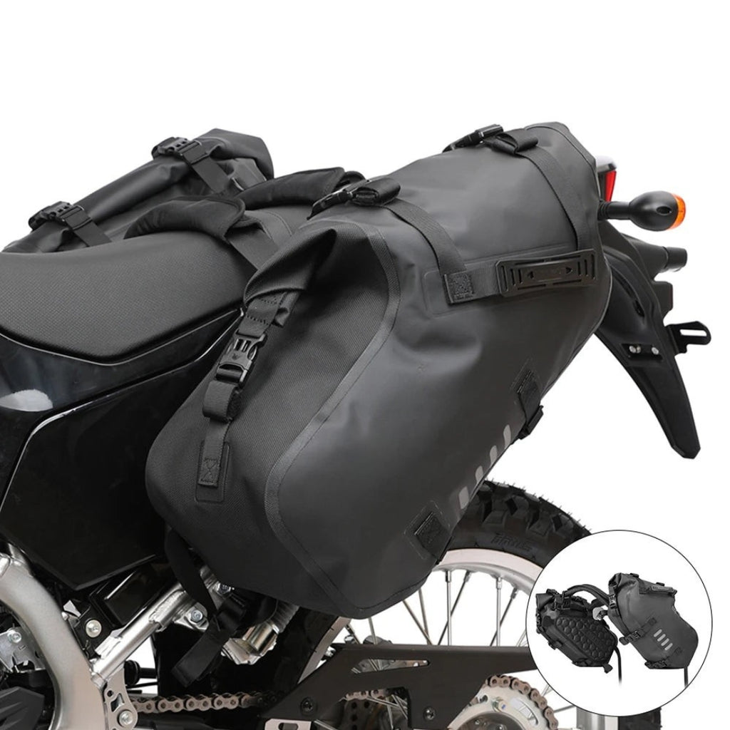 2PCS 24L Waterproof Motorcycle Saddle Bags Universal Motorbike Side Pannier Luggage Storage Travel Bags Black