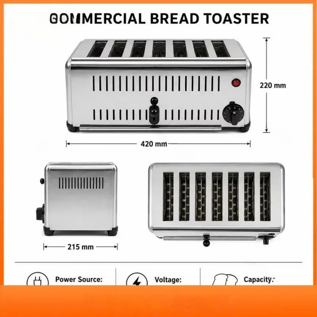 Commercial Electric Bread Toaster 1500W Stainless Steel 6 Slice Multi Slot Toaster for Hotel Buffet Cafe Restaurant Silver 220V