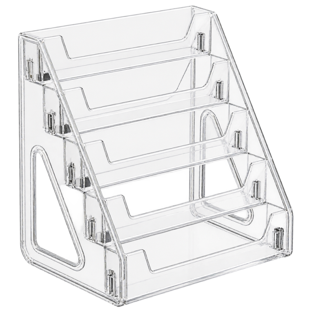 5 Tier Transparent Desktop Card Display Rack Greeting Card Organizer Storage Stand for Gift Shop Flower Shop 30.5 × 21.5 × 33cm