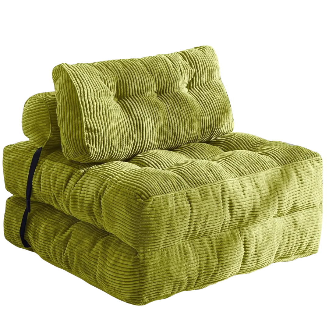 Folding Sofa Bed Green 85 x 190 cm Convertible Sleeper Chair with Pillow and Foldable Mattress