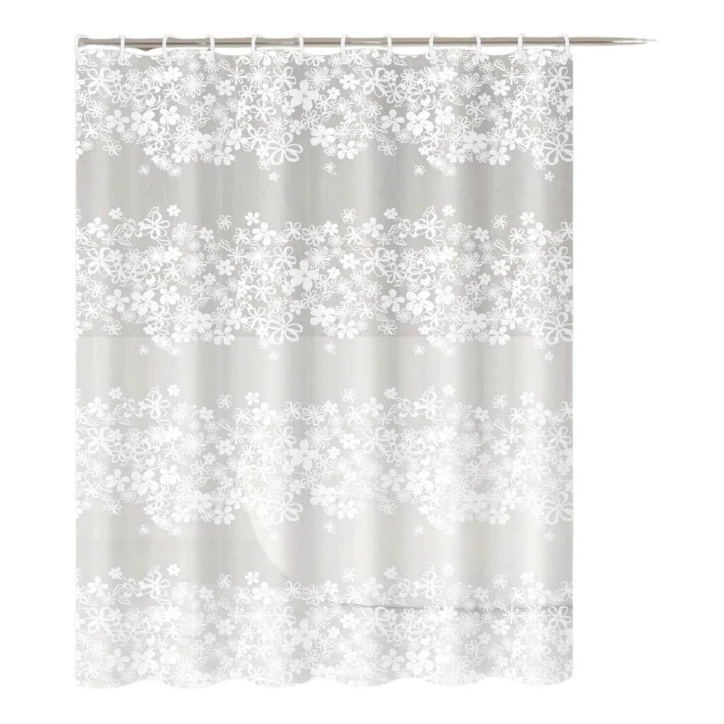 White Flower Shower Curtain Waterproof Bathroom Bath Curtain with Plastic Hooks Bathtub Decor Accessory 180 × 200cm