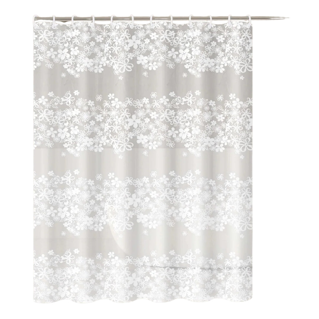 White Flower Shower Curtain Waterproof Bathroom Bath Curtain with Plastic Hooks Bathtub Decor Accessory 180 × 200cm