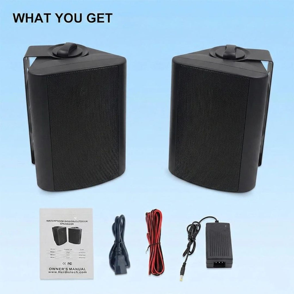 Outdoor Bluetooth Speaker 300W Waterproof Wall Mount Audio System All-Weather Black 21.9x14.4x15.9cm