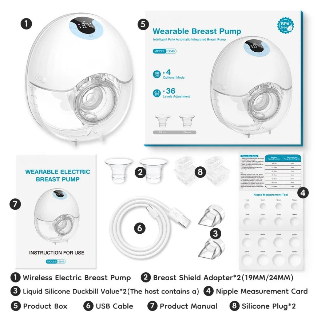 Hands Free Electric Breast Pump Wearable Milk Collector Lightweight Portable Pump with LED Display 4 Modes 36 Levels Sky Blue
