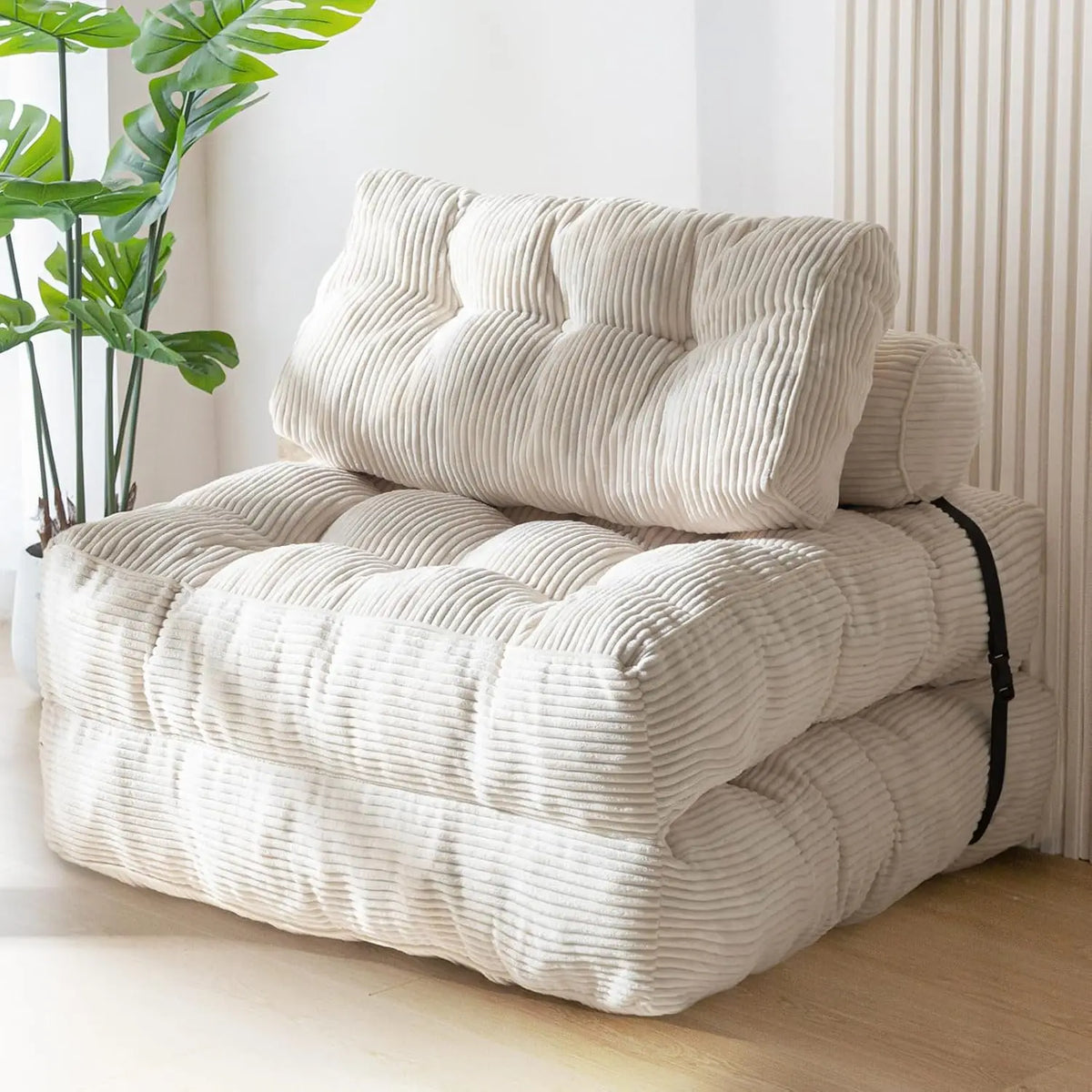 Folding Sofa Bed White 85 x 190 cm Portable Convertible Sleeper Chair with Pillow