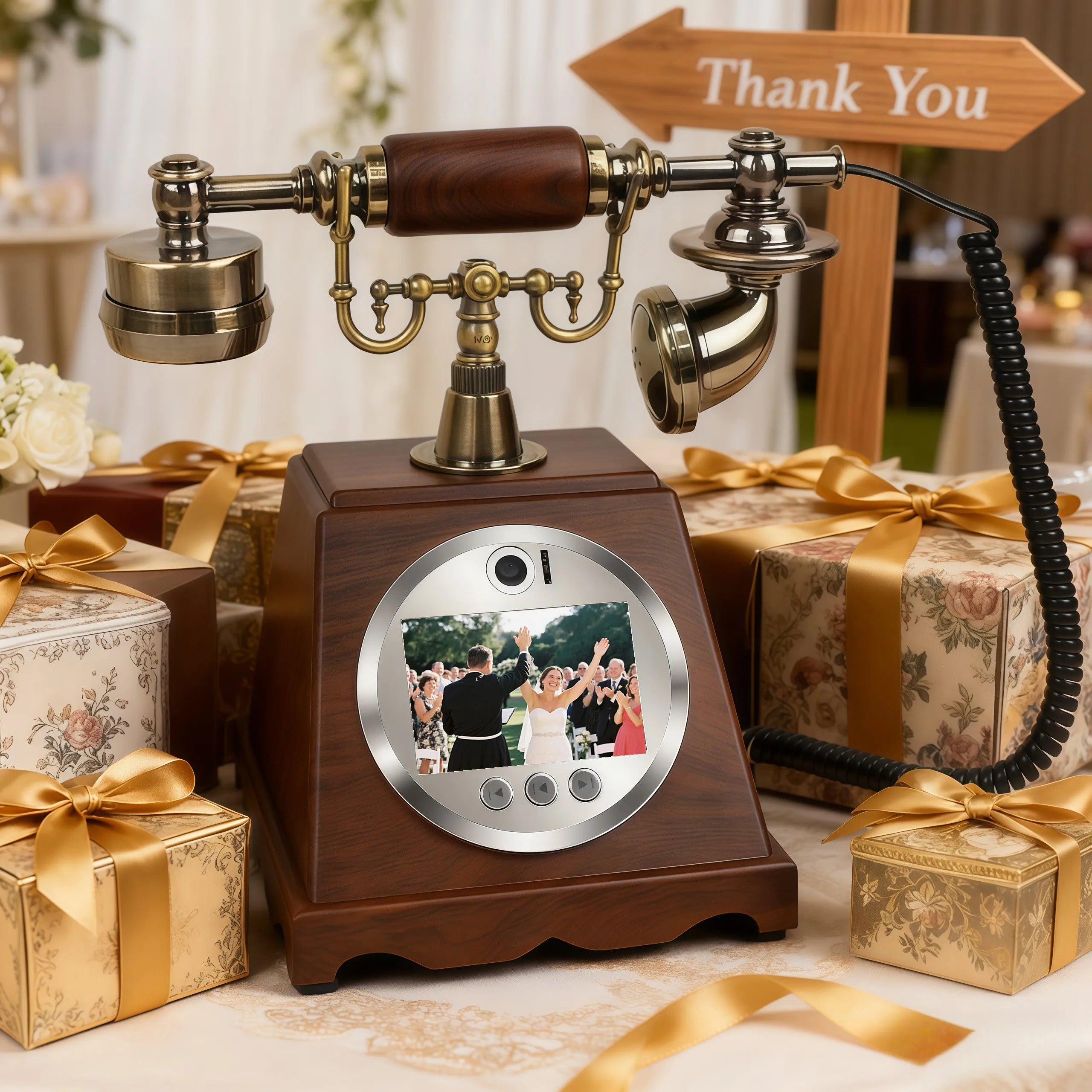 Voice Recorder Guestbook Retro Audio Recording Telephone for Weddings, Anniversaries and Family Events Vintage Brown