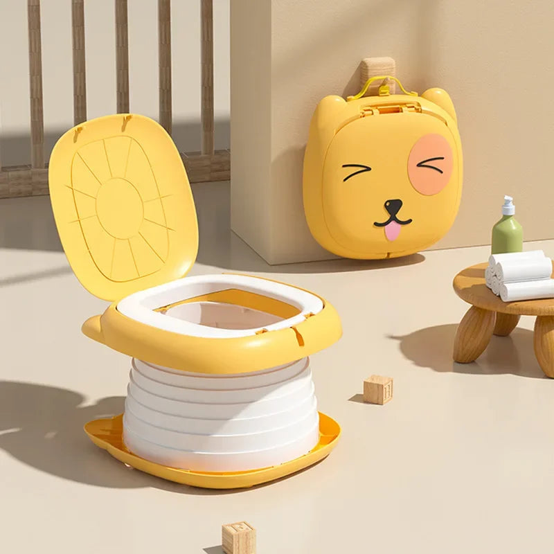 Portable Toddler Potty Training Toilet Foldable Travel Potty Seat for Baby Kids Car Camping Indoor Outdoor Bathroom Orange 17cm
