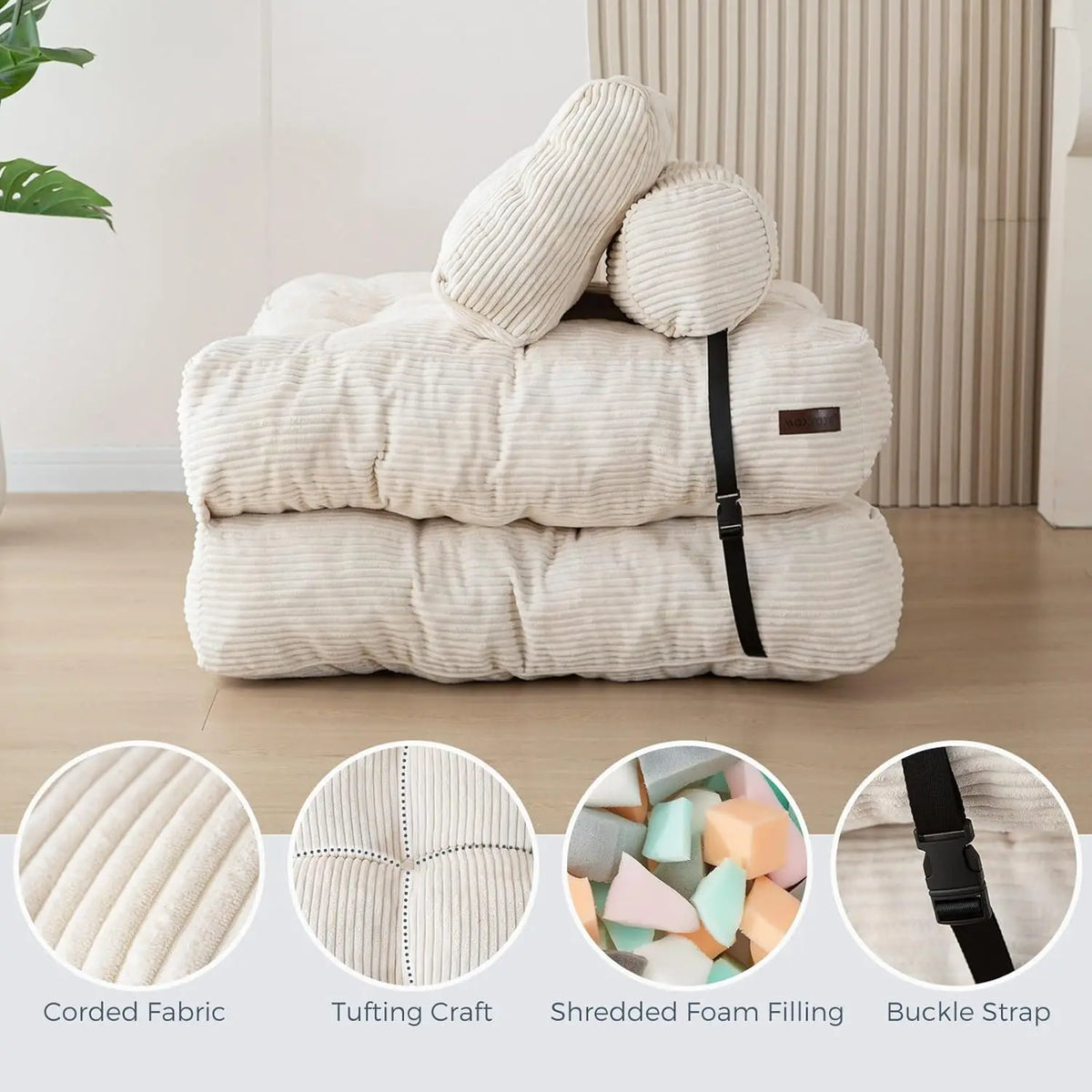 Folding Sofa Bed White 85 x 190 cm Portable Convertible Sleeper Chair with Pillow