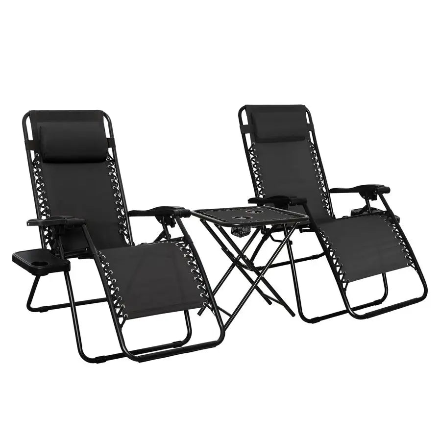 3-Pieces Zero Gravity Chair Set With Side Table Black Chair Dimension 163 × 65 × 109 cm