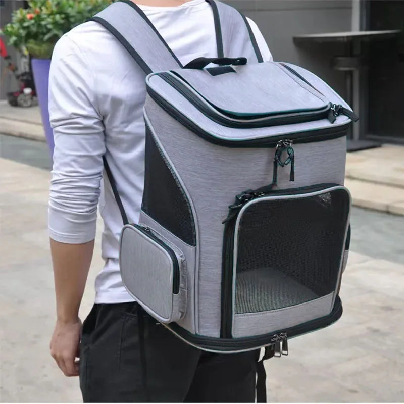 Expandable Pet Carrier Backpack Breathable Foldable Travel Bag for Cats & Small Dogs Grey Large Capacity