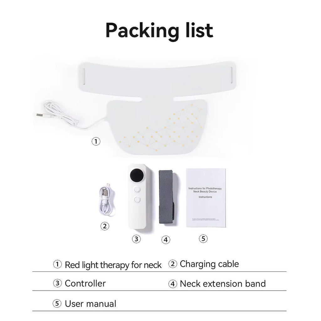 Rechargeable LED Red Light Therapy Neck Mask Infrared Skincare Device for Glowing Skin White