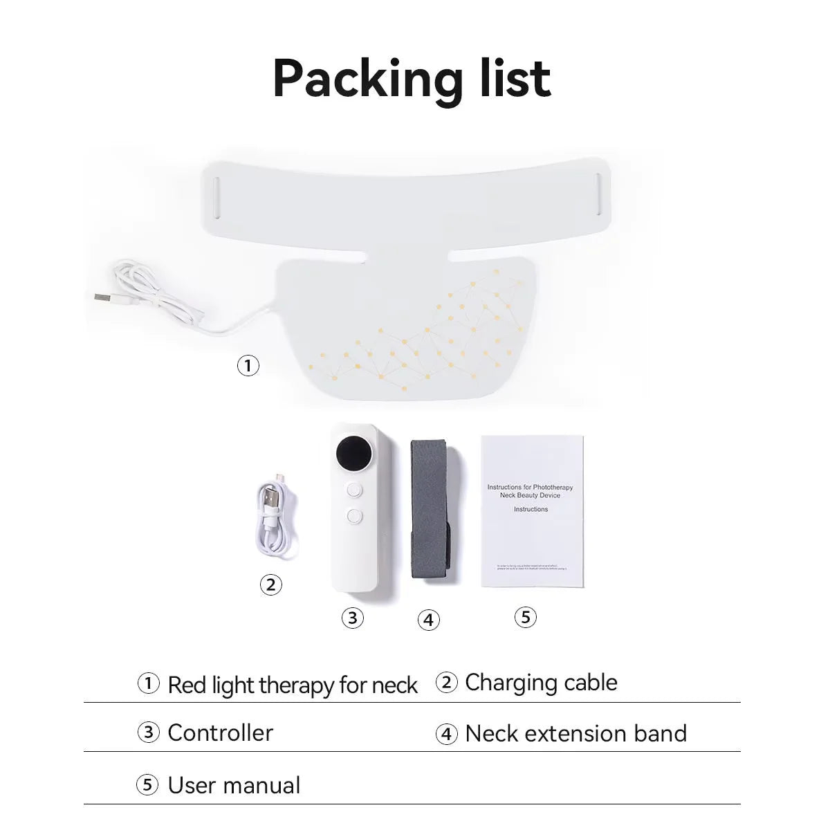 Rechargeable LED Red Light Therapy Neck Mask Infrared Skincare Device for Glowing Skin White