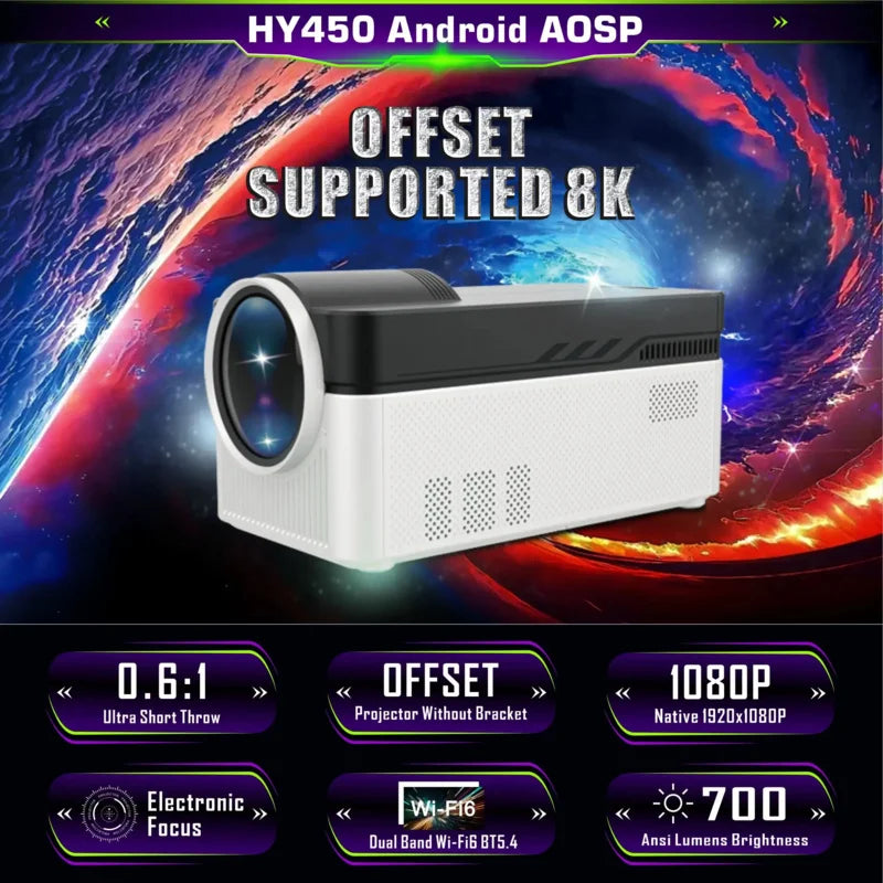 2025 Ultra Short Throw Home Theater Video Projector 4K 1080P Auto Focus 900 Lumens LED & LCD Black White + Black 29.5x14.5x14.7cm
